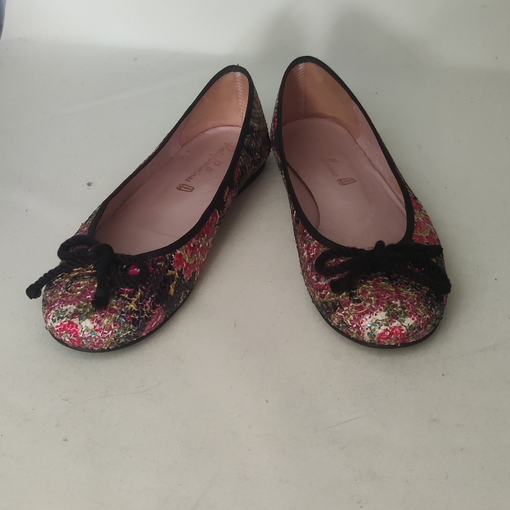 Pretty Ballerinas Round toe Black gold pink cream sequin ballet flat dress sz 8